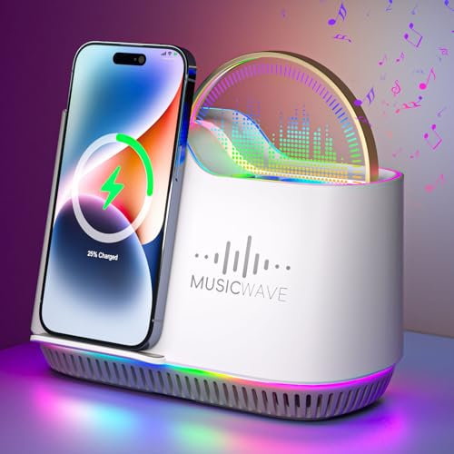 AUYLE Night Light Bluetooth Speaker,Wireless Charger Stand LED Music Lamp,Touch Control Dimmable with Dynamic Colored Bluetooth Lamp, Best Teenage Girls Boys Gifts for Teen
