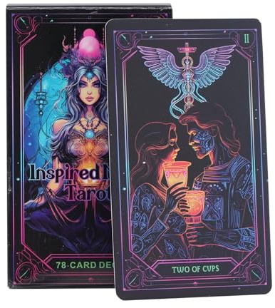 Pzuryhg Cartes d'Oracle néon - Jeu de fortune - 78 cartes de tarot pour débutants, jeu de tarot néon - Version anglaise - Jeu de tarot néon pour fêtes de fin d'année