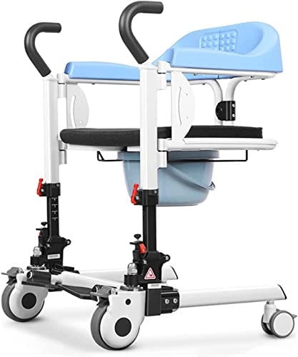 PNAJFUEL Fauteuil Roulant Élévateur de Patient Avec Coussin Souple Et Siède Toilette, Fauteuil Roulant Portatif En Acier Pour Le Transport En Libre-Service, Élévateur Manuel