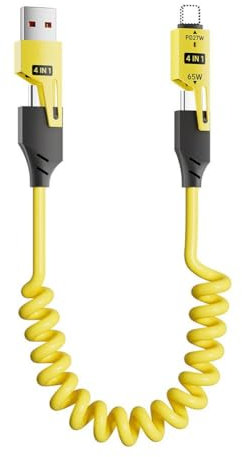 4 in 1 Spring Fast Charging Cable, 65w Usb-c To Type-c 480mbps Fast Charging Cable, Charger Retractable 480mbps Co Extension