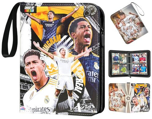 Oirigaga Fußball Karten Sammelalbum, 4 Taschen Fussball Sammelkarten Album mit Reißverschluss Tragegriff, 50 Hüllen für 400 Karten, Wasserdichtes PU-Leder Sammelmappe Sammelheft, Karten Heft Ordner
