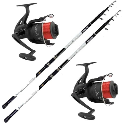 Canna Pesca Surfcasting Orata Serra Spigola Kit 2 Canne Gr. 200 Mt. 4,20 + 2 Mulinelli 7000 Combo