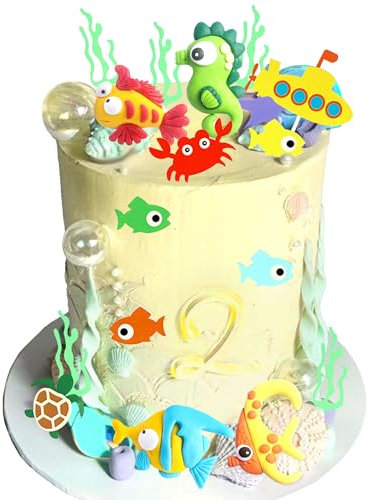 17PCS Under the Sea Ocean Animals Birthday Cake Decorations Sea Ocean Party Favor Supplies for Sea Ocean Theme Baby Shower Birthday Party