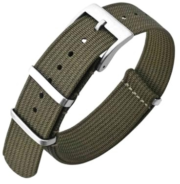QNGMKBKTDZ Nylon-Uhrenarmband 16 mm, 18 mm, 19 mm, 20 mm, 22 mm, einteilige Uhrenarmbänder mit schwerer Schnalle, verstellbares Armband(Army Green,24mm)