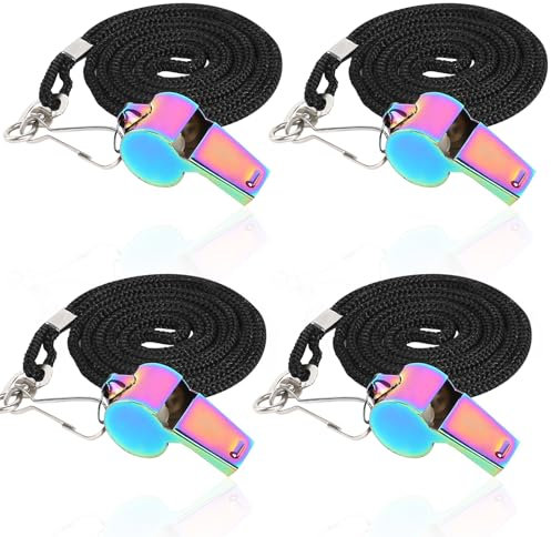4 stycken visselpipa, rostfritt stål visselpipa med nyckelband sportrör färgglada visselpipa, trillervisselpipa barn domare visselpipa visselpipa för skolsport fotboll hundträning sportlektioner