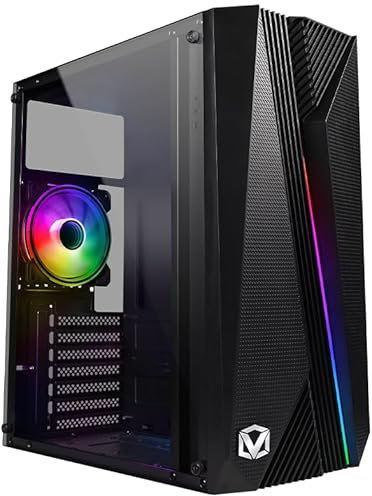 Vibox VTX-1 ATX PC Gaming Case, Tempered Glass Side Panel, 120mm RGB Fan, Black