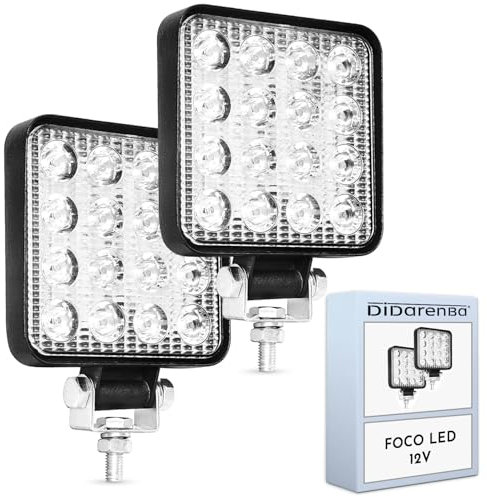 Didarenba Phare led 12v 24v 2 pieces aluminium abs 48W 16 led 6500K 10.5 cm 4.21
