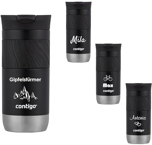 Contigo Byron 2.0 Snapseal Thermal Mug with Engraving - Name Stainless Steel Insulated Mug, Travel Mug, Coffee Mug to Go, Leak-Proof, Easy-Clean Lid, BPA-Free, 470 ml (Licorice)