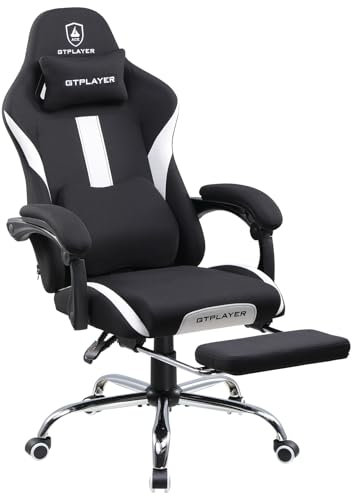 LUCKRACER Gaming Stuhl mit fußstütze Bürostuhl Ergonomisch mit verstellbare Lendenkissen, Kopfkissen Gaming Chair,Höhenverstellbarer Gamer Stuhl, 152 kg Belastbarkeit