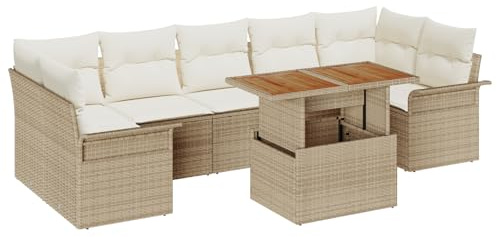 vidaXL 8-teiliges Garten Sofa Set mit Kissen Beige Poly Rattan Modulares Outdoormöbel für Essen und Entspannung Sofa Patio Sektionale Sitzmöglichkeiten Balkon