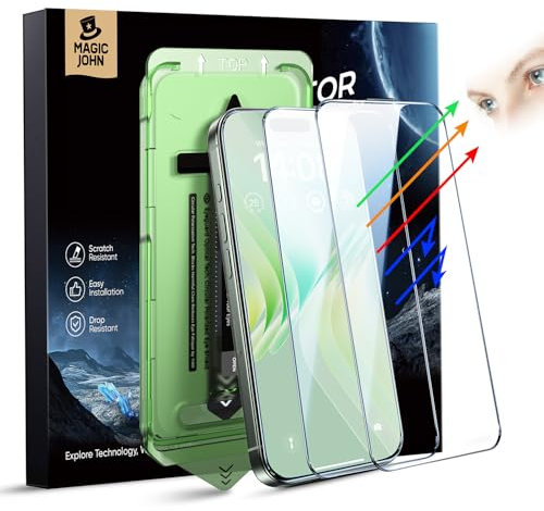 MAGIC JOHN 2 Pack for iPhone 16 Pro Max (6.9) Eye Protection Screen Protector, HD Clear, Auto Dust-Elimination, 9H Tempered Glass & Scratch Resistance, Full Edge Coverage