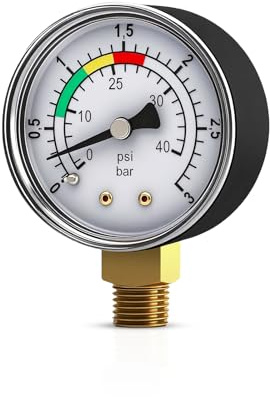 RANJIMA Manometer 1/4 Zoll, Ø50mm Manometer für Sandfilteranlage 1/4 Pool Druckmanometer Wasser 0-3BAR/PSI Präziser Wasserdrucktester Einfache Installation Wasserdruckmesser für Pool und Fischteiche