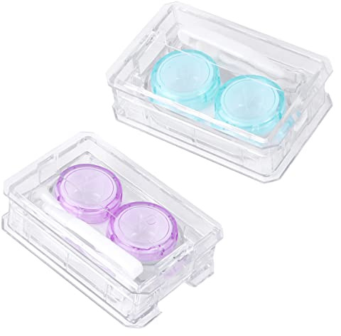 DEARMAMY 2pcs Case Box Container for Eye Contacts Lenses Storage Box Tweezers Cleaning Case