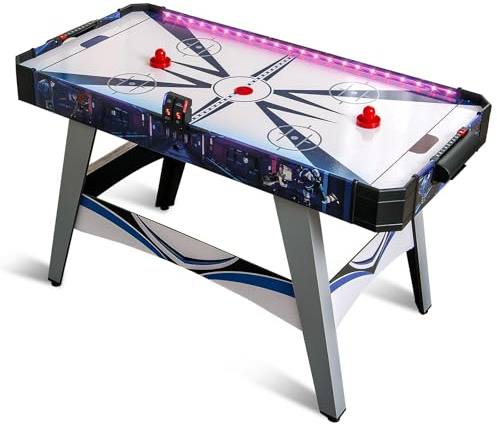 HOMASIS Airhockey Tisch, Air Hockey Spieltisch mit elektronischem 12V-Motor & LED-Anzeigetafel, Tischhockey inkl. 2 Pucks & 2 Schiebern, Airhockeytisch Lufthockey Speedhockey für Kinder & Erwachsene