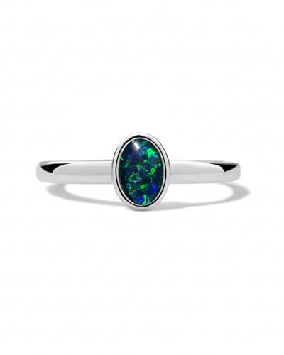 Liberty Angels Damen Opal Ring Australischer Opal 925 Silber | Australischer Opal, 925 Sterling Silber, 18K Weißgoldbeschichtung, Verstellbare Kettenlänge
