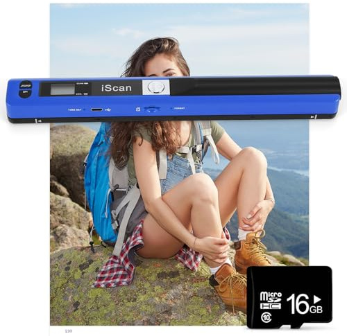 AOZBZ Scanner Per Documenti Portatile, 900 Dpi, Scanner di Immagini USB A4 a Colori, Scanner Portatile Per Foto, Scansione Pratica (Micro Bisogno di Schede SD/TF) (Blu)