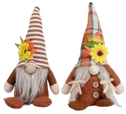 Herbst e Deko Für Zuhause | 2 Stücke Herbst Deko Ahornblätter Sonnenblume Figuren,Erntedankfest Tag Wichtel Puppe Für Tischschmuck | für Innenbereich Zimmer Kamin Etagere Schreibtisch Tischplatte Part