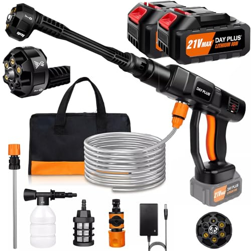 Electric High Pressure Washer 6000W 350 bar Surface Cleaner Steam Cleaner 5000 PSI, 6-in-1 Adjustable Nozzle and 5 m Hose for Cleaning and Watering (With 2 Pieces 3.0 Ah Batteries)