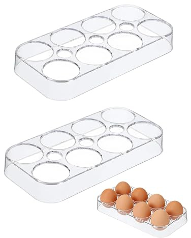 Yotlein 2pcs Huevera de Plástico para 8 Huevos Transparente, Apilable Organizador de Huevos, Seguro y Duradero, para Nevera, Congelador y Cocina