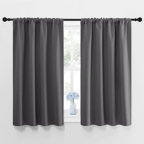NICETOWN Rideaux de fenêtre Gris pour Chambre à Coucher – Décoration de la Maison – Isolation Thermique avec Passe-Tringle pour Petites fenêtres (Gris, 2 Panneaux, 106,7 x 114,3 cm)