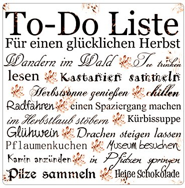 Interluxe 20x20CM METALLSCHILD Blechschild to DO Liste Herbst Dekoschild Shabby Herbstdeko