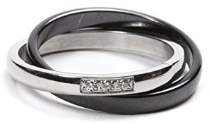AURSTORE® Bijoux Bague Femme Céramique Acier Inoxydable serti de pierre Oxyde de Zirconium Avec Sac Cadeau(Taille de Bague Optionnel) (Noir, 62)
