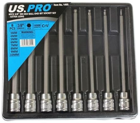 US PRO HEX/Allen BIT Socket Set 3/8dr Long Reach Ball End 3 4 5 6 7 8 9 10mm