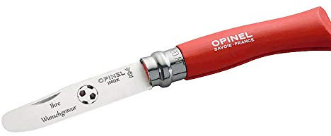 OPINEL Kindermesser, Buchenholz, rot, Fussballmotiv, mit Namensgravur