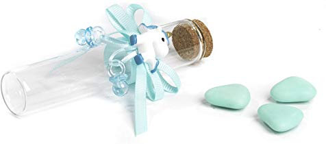 Mandorle by Paben - Lote de 24 Tubos de Cristal para peladillas, diseño de Unicornio y chupetes celestes