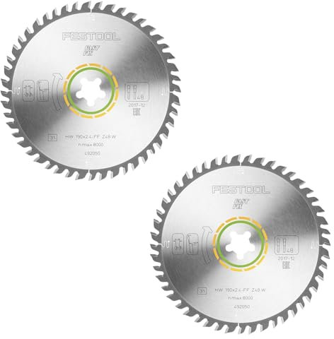 Festool Lot de 2 lames de scie circulaire à denture fine HW 190 x 2,4 mm xFF W48 190 mm 48 dents FastFix (2 x 492050)