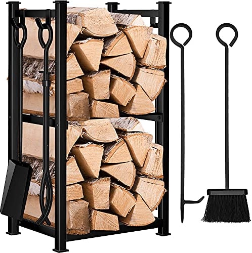 Amagabeli Range-Bûches avec 4 Outils 72x46x30cm Range Buche Interieur Extérieur Grande Capacité Ensemble d‘outils Porte Bûches de Cheminée Support de Bois de Chauffage Outils Rack de Stockage