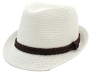 Strohhut für Herren, Damen, Fedora Borsalino, Trilby, Panama, Sommer, Strand, kurze Krempe, modisch, Unisex, lu-129-weiß, 58