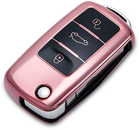 QBUC Autoschlüssel Hülle für VW, TPU Staubdicht Schlüsselbox Autoschlüsselschutz,Schlüsselhülle Cover für VW Polo/Santana/Jetta (Rosa)