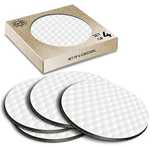 4 x Eco Boxed Cork Coasters - Golf Ball Texture Golfing Game Balls Drink Cup Mug Glass Table Mat #45187