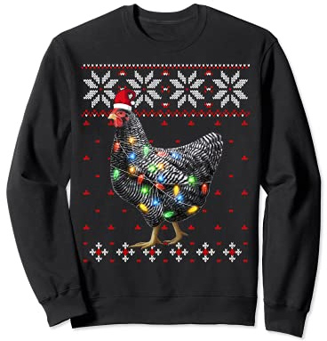Chapeau de Père Noël avec poule et lumières - Arbre de Noël amusant Sweatshirt