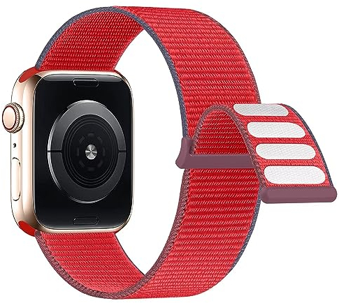 Lobnhot Cinturino Nylon Compatibile con Apple Watch 44mm 42mm 45mm 46mm, Sport Regolabile per iWatch Serie 10 9 8 7 SE 6 5 4 3 2 1, Rosso Tricolore