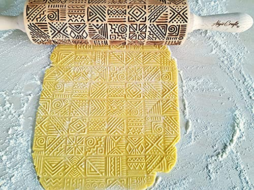 AFRIQUE Rouleau a Patisserie avec Motif Bois Grave, Rouleau à Pâtisserie Decoratif, Pour DIY Faire et la Décoration de Biscuits avec Embossage par Algis Crafts