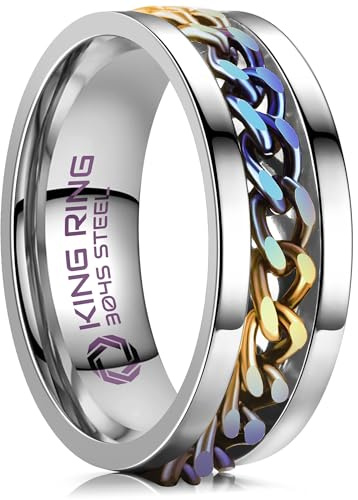 King Ring 8mm Spinner Ring – Fidget Ring for Men & Women – Designed in USA, 6 UK, Metal Stainless Steel Titanium, No Gemstone
