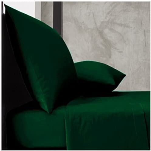 Hendem 180 THREAD Percale Pair Pillowcase Plain Polycotton Housewife 2 x Pillow Cases 50cm x 75cm (Dark Green)