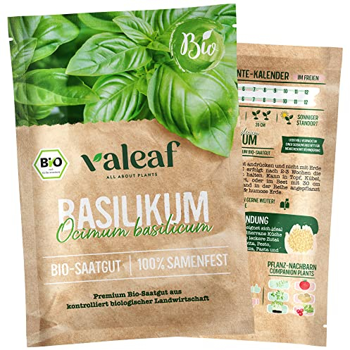 valeaf BIO Kräuter Samen I Premium Kräutersamen zur Kräuter Anzucht I Küchenkräuter für Garten, Balkon I samenfestes Kräuter Saatgut I Pflanzen Samen zum Kräuter Pflanzen (Basilikum (BIO))