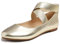 Feversole Women's Stretchy Elastic Ankle Straps Ballet Flats Shoes Gold Vegan Leather Size 7 UK