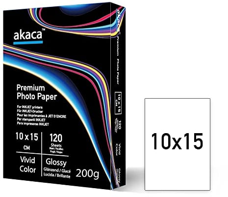 akaca Carta Fotografica Lucida Premium Glossy Photo Paper, 10 x 15 cm, 120 Fogli, 200g, per Tutte Stampanti A Getto d'inchiostro