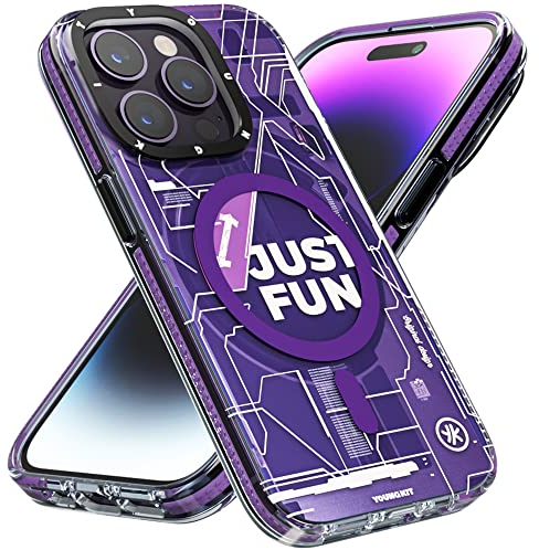 YOUNGKIT für iPhone 14 Pro Hülle, Stoßfeste Schutzhülle Magnetisches Kabelloses Laden, Leiterplatten Muster Kratzfeste Rückseite Handyhülle Dünne Case Kompatibel mit iPhone 14 Pro -violett