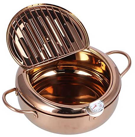 Freidora Tempura, 3.4L Mini Freidora Tempura de Acero Inoxidable Estilo Japonés con Tapa de Termómetro y Escurridor de Goteo de Aceite Olla de Pollo Frito para Cocina Papas Fritas Pollo Patatas(#2)