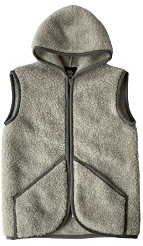 Hollert Unisex Wollweste Tafara aus Merinowolle kuschelig & weich mit Reißverschluss und Kapuze