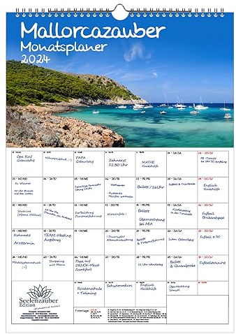 Mallorcazauber Planer DIN A3 Kalender für 2024 Palma Mallorca Urlaub Mediterran Spanien - Geschenkset Inhalt: 1x Kalender, 1x Weihnachtskarte (insgesamt 2 Teile)