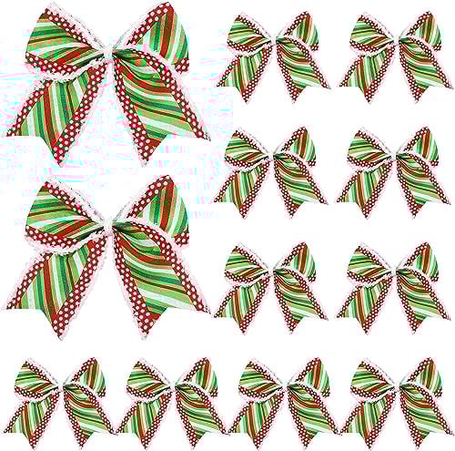 LATERN 24Pcs Red Green Christmas Bows, 15CM Large Christmas Wreaths Bows Xmas Tree Stripe Bows Ribbons Ornaments for Christmas Garland Wedding Home Holiday Party Gift Wrapping (Stripe Pattern)