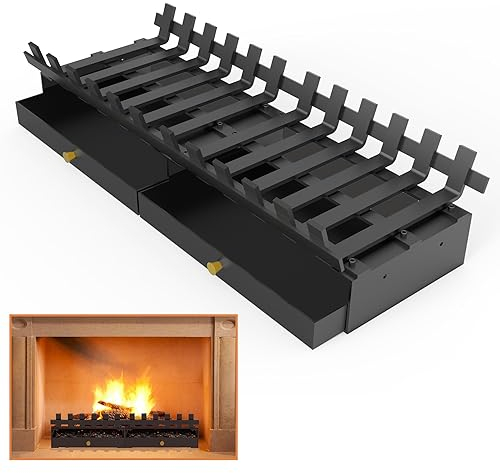 Mxclimate Kaminrost-Set, 71,1 cm, Kaminholzrosthalter mit eingebautem Kamin-Aschekasten, starker Schmiedeeisen, Kaminofen, Brennrosthalter mit Glutasche-Kollektion, Schwarz