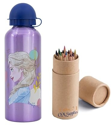 OM SUPPLIES Frozen Characters Aluminium Sports Bottle 530ml - Holiday, Back to School Water Drinking Kids Lunch Children Includes Half Size 12pcs (Frozen)