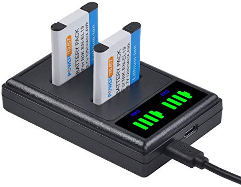 PowerTrust Batterie et chargeur pour Nikon Coolpix S Series 1200mAh, 3.7V, EN-EL19